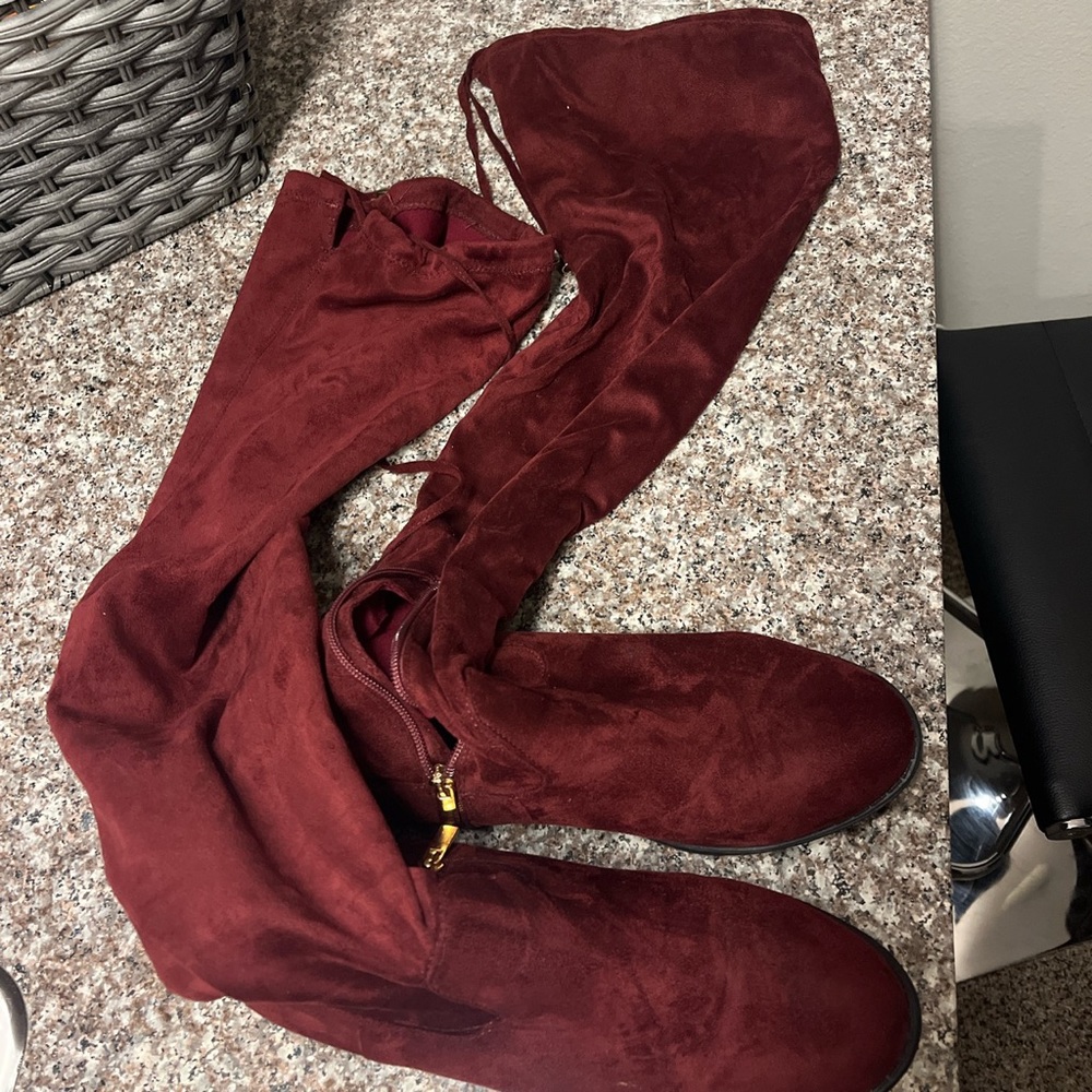 MAROON OVER THE KNEE BOOTS